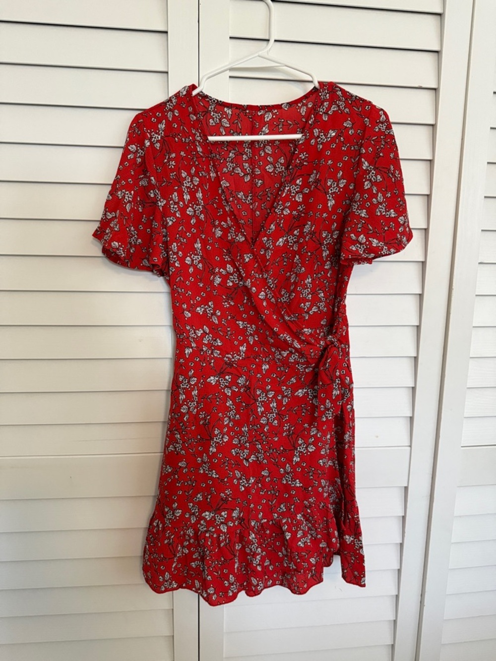 Red Floral Wrap Mini Dress